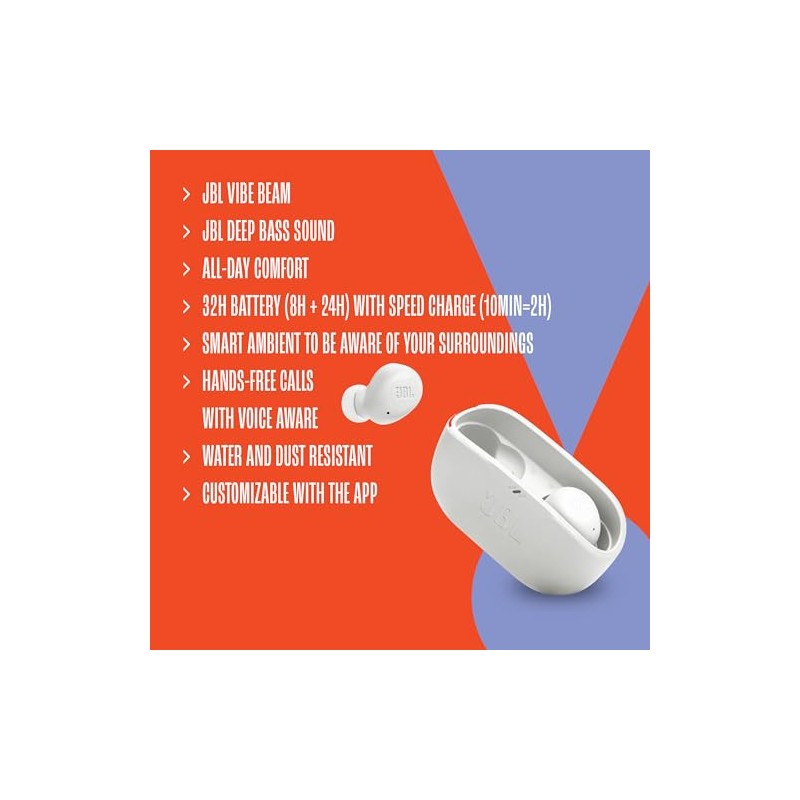 JBL Vibe Buds Audfonos Inalmbricos Bluetooth, Drivers 8mm, Reproduccin 32