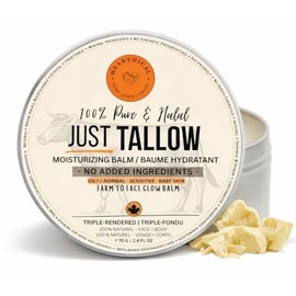 JUST Tallow - No Added Ingredient - 70 g Halal Grass Fed Beef Tallow For Skin - Organic Beef Tallow Moisturizer – Beef Tallow Face Moisturizer & Beef Tallow Balm For Face – Unscented