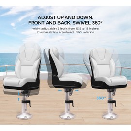 Adjustable Boat Seat Pedestal Boat Seats and Pedestals Boat Seat Pedestals and Bases with Slide and Swivel for Locking Boat Seats Captain Chair 13.5 to 18 Inches Height
