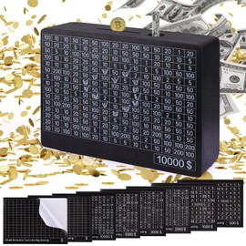 Palksky Money Saving Box, Wooden Digital Piggy Bank for Adults, 10000 Savings Challenge Cash Box, Vault Cashbox Savings Goal $200/1000/2000/3000/5000