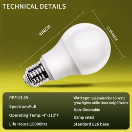 GT-Lite LED Plant Grow Light Bulbs Full Spectrum with 13.09 PPF, A19, E26 Base for Indoor Outdoor Plants