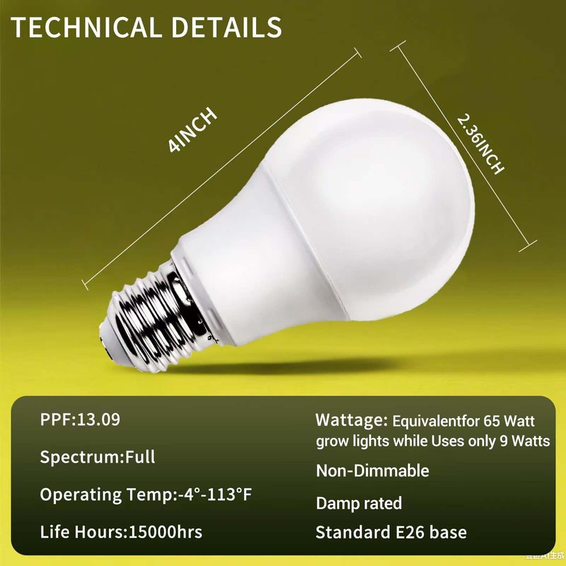 GT-Lite LED Plant Grow Light Bulbs Full Spectrum with 13.09