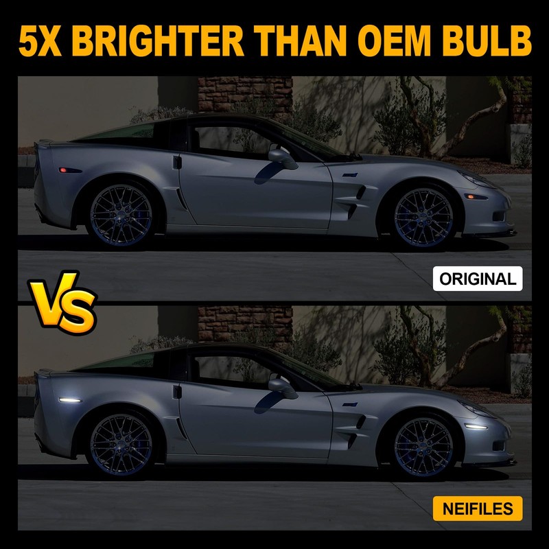 NEIFILES LED White Side Marker Lights for Chevy Corvette C6