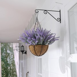 Fake Hanging Plants Baskets Artificial Flowers for Outdoors Spring Summer Decoration, Realistic UV Resistant Faux Lavender Hanging Flowers for Porch Home Gardens Balcony Yard Planter Outside Decor