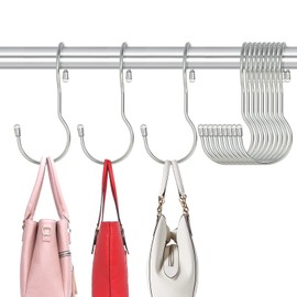 Myfolrena ハンドバッグハンガー バッグフック クローゼット 12個パック ハンドバッグハンガーオーガナイザー メタルSフック Lサイズ クローゼットロッドフック ハンドバッグ 衣類 カーテン 植物 フライパン ポットを吊るす