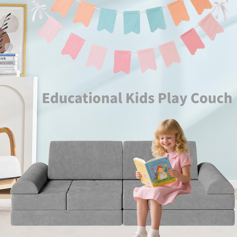 14pcs Modular Kids Play Couch, Toddler Foam Sofa with Convertible