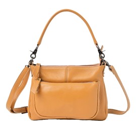 Notre Faboli Women's Genuine Leather Shoulder Bag, Crossbody Leather, Handbag, 2-Way Ariel, Camel (black fittings)