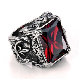 JewelryWe Vintage Style Stainless Steel Wedding Band Dragon Claw Biker Men's Engagement Ring, Black Silver Red Color - Size T
