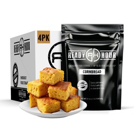 Ready Hour Cornbread Case Pack – Freeze-Dried Emergency Food, Shelf-Stable Survival Snack, Long Shelf Life, Quick Prep Camping Meal – 48 Servings (4 Pouches)