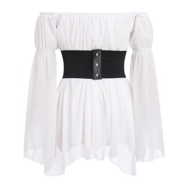Odizli Women's Renaissance Victorian Off Shoulder Dress Short Jumpsuit, White-a