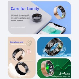 LICNPHLL Smart Ring for Men & Women, Smart Ring Health Tracker, Blood Oxygen & Heart Rate Monitor Sleep Ring, Wearable IP68 Waterproof Fitness Monitor, Long Lasting Battery Smart Ring (Silver, 9)