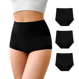 OLIKEME Cotton High Waisted Womens Underwear Soft Stretch Breathable Full Coverage Ladies Tummy Control Postpartum Panties 3 Pack XL Black