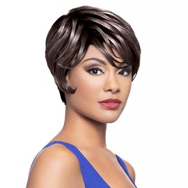 Chloe Wig Color 3T280 - Foxy Silver Wigs Short Boy Cut Straight Wispy Bangs Fusion Heat Synthetic Side Part African American Average Cap Bundle Hairloss Booklet, Comb