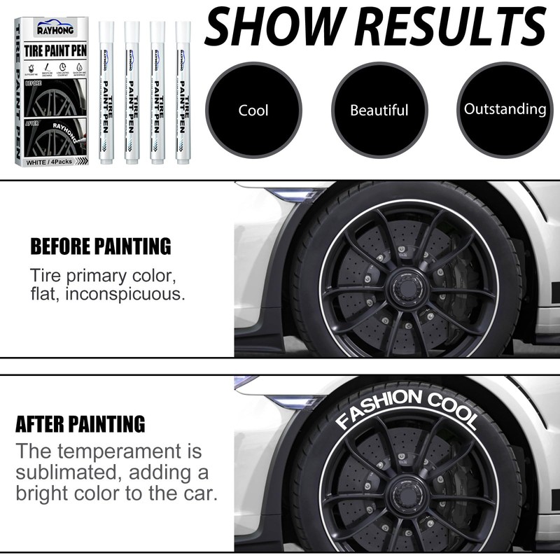 Xiulilydai Tire Paint Pen Set, White, 4 Packs