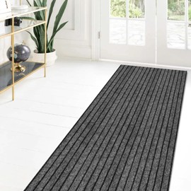 Custom Size Runner Rug 2 ft x 7 ft, ZGR 2-82ft Carpet Runners Hallway Entryway Kitchen Garage Laundry Room Area Rugs with Non-Slip Rubber Backing, Gray with Black Stripe