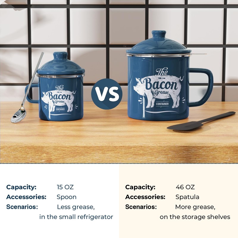 Mini Bacon Grease Container With Strainer - 15OZ Enamel Grease