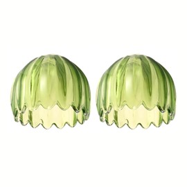 Eidonta 2 Pack Green Tuli Glass Shade Replacements, 4.2"High, 5.2"Diameter, 1.65 "Fitter, Flower Art Blown Lampshades for Floor Table Wall Lamps Chandeliers