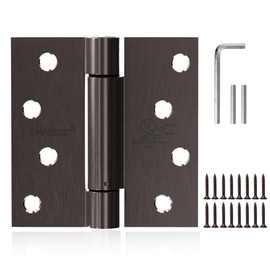 OMANSKO 2 Pack Modern Oil Rubbed Bronze Iron Self Closing Door Hinges 4 x 4 in Auto Close Hinges 8 Holes Square Corners Adjustable Tension for Interior Door 1-3/4 to 2 in Thick