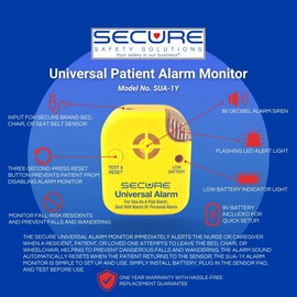 Secure Universal Alarm Monitor for Fall & Wandering Prevention, Yellow (Alarm only) - Works with All Secure Brand Bed, Chair and Seat Belt Sensors