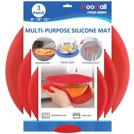 KooMall 12 10 8 Inch Multi-use Microwave Mat, Trivet, Pot Holders, Drying, Baking, Place Mat, Utensils Rest, Silicone Cover Pad for Hot Pot Pans Bowls Plates Dishes Kitchen Counter, Heat Resistant,Red