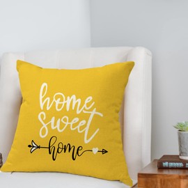 ZWJD Cushion Cover 55 x 55 cm, Set of 4 Decorative Cushion Covers, Outdoor Cushion Covers, Linen Decorative Cushion for Bedroom, Sofa, Chair, Bed, Garden (55 x 55 cm, Yellow)