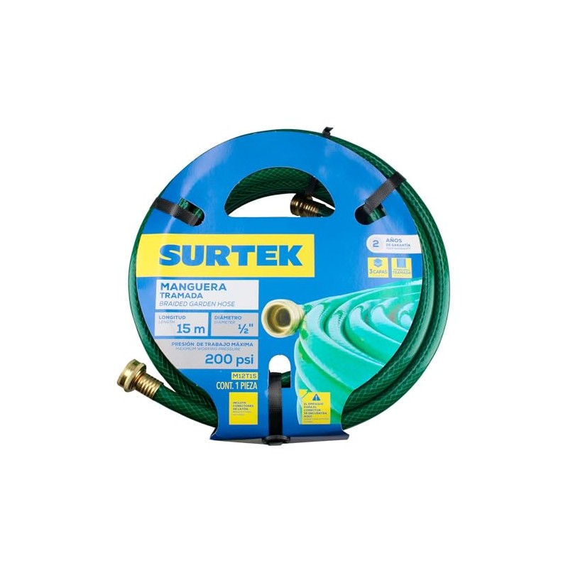 Surtek M12T15 Manguera para jardín tramada con conector metálico 1/2",