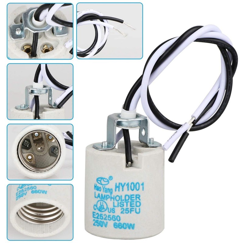 YI-Lighting Ceramic E26 Medium Standard Socket Lamp Holder with Cable