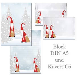 1 Writing Pad Christmas Gnome 50 Sheets Lined Format DIN A5 with Cover Sheet + 15 Envelopes DIN C6 7320+BU