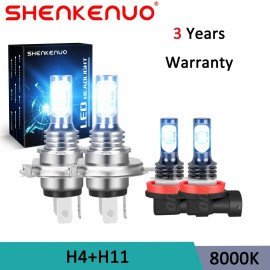 SHENKENUO Combo 8000K LED High Low Beam Lamp Headlight+Fog Light Bulbs kit High Power US