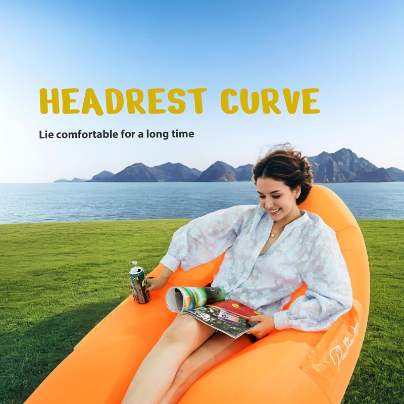 PUFFIN TRIP Inflatable Lounger Ergonomic Air Sofa Couch, Portable Beach