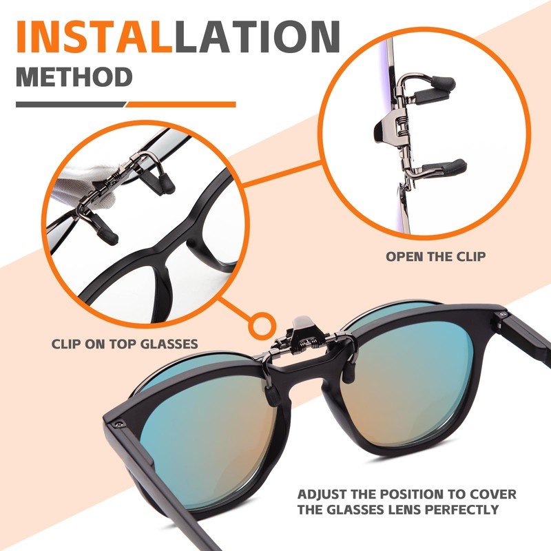 JO Polarized Clip-On Sunglasses UV400 Anti-Glare Lenses with Metal Frame