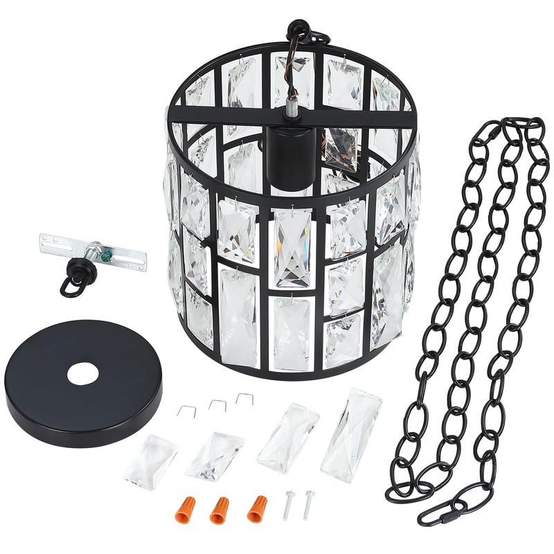 MEXO Modern Crystal Pendant Light,Black Chandelier Light Fixture, Cylinder Adjustable