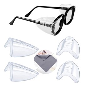 YUERR 2 Pairs Hay Fever Glasses, Dustproof, Pollen Cut, Kids, Pollen Protection, Metal Frame, Protective Glasses, Side Shield for Fluffy Glasses, No Fog, Fits Small to Medium Glasses Frame, 1 PC Glasses Cloth Included (Glasses Not Included) (4 Pcs-M-Clea