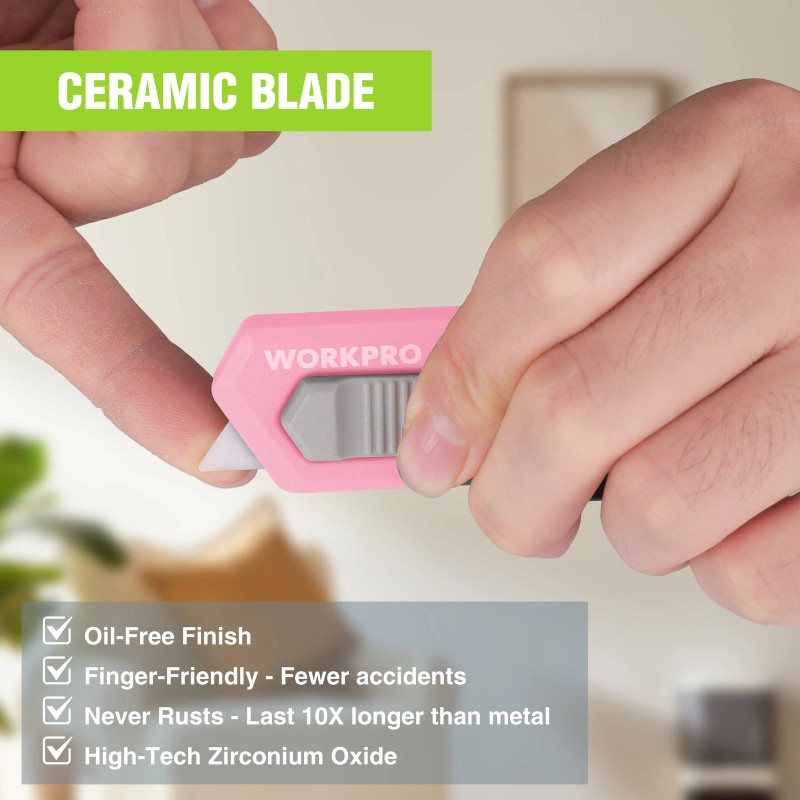 WORKPRO Safe Ceramic Box Cutter Small 2PC-PINK w/Extra Blades Quick