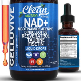 Clean Nutra NAD Liquid Supplement Drops Resveratrol Polyphenols Liposomal Taurine Fisetin Grape Seed Extract Japanese Knotweed Fo Ti Anti Aging NAD+ Nicotinamide Adenine Dinucleotide for Women & Men