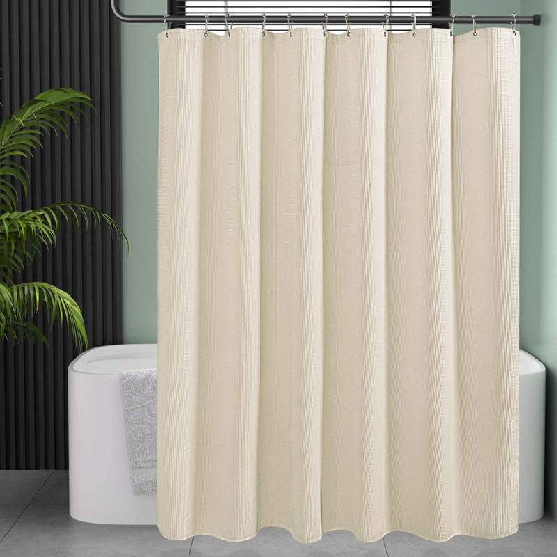 AmazerBath Waffle Shower Curtain, Heavy Duty Fabric Shower Curtain with