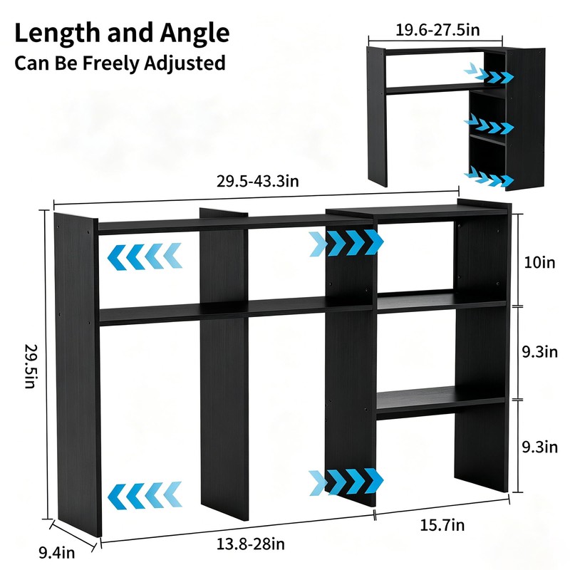 Desktop Bookshelf, 43”Adjustable Office Desktop Organizer Shelf, Countertop Storage Hutch