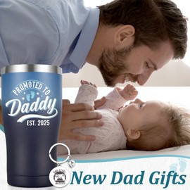 Lifecapido New Dad Gifts, Promoted to Daddy Est 2025 20oz Insulated Tumbler with Key Chain, First Father's Day Gifts for First Time Dad Daddy, Gradient