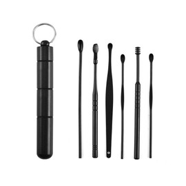 Ear Cleaning Ear Brushes, Ear Wipes, Ear Cleaner, Spiral Shape, Key Holder, Screw Type, Aluminum, Ear Scratching, Lightweight, Portable, Lightweight, Convenient, Moisture-Proof, Trinket Holder, Outdoors, Mountain Climbing, 6 Pieces, Black