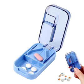 Pill Cutter, 2-in-1 Professional Pill Cutter and Box, 1/2 1/4 1/8 Precises Tablet Cutters, with V-Shaped Holder for Small and Large Pills, Pill Splitter for Elderly, Child, Dog, Cat, Pet, Travel