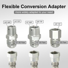 TTFLEX 22 Inch Flexible Gas Line Kit with 1/2" Brass Shut Off Valve and 3/8" MIP & 1/2" MIP & 3/8" FIP Fittings, Stainless Steel Gas Dryer Connector kit for Log, Stove, Heater, Dryer, Fireplace