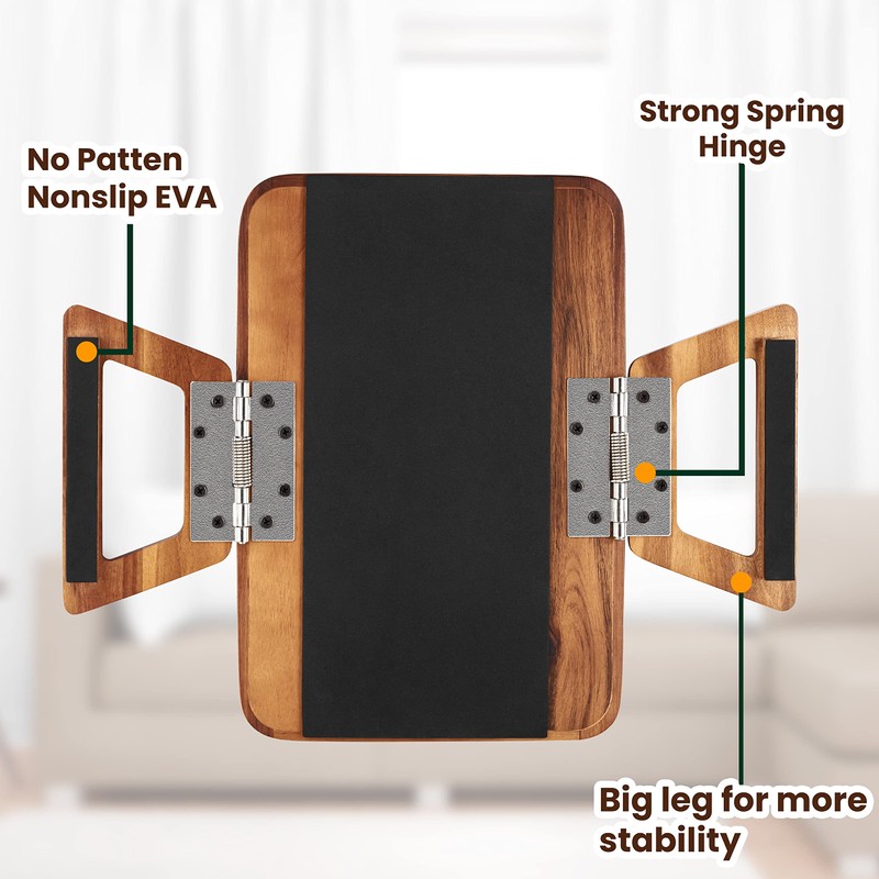 Tinamo 13.75" x 9.5" Acacia Couch Arm Table, Wooden Sofa