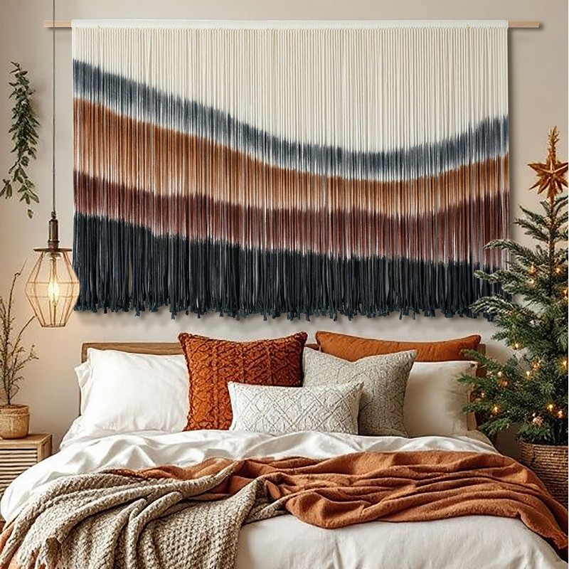 Flber Macrame Wall Hanging Macrame Wall Decor Large-Scale Tie-Dye Tapestry