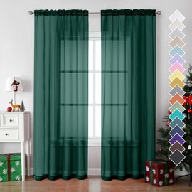 OVZME Hunter Green Sheer Curtains 84 Inches Long 2 Panels - Soft Light Filtering Christmas Sheer Panels for Living Room/Bedroom, Top Dual Rod Pocket, 1 Pair, Each 42Wx84L