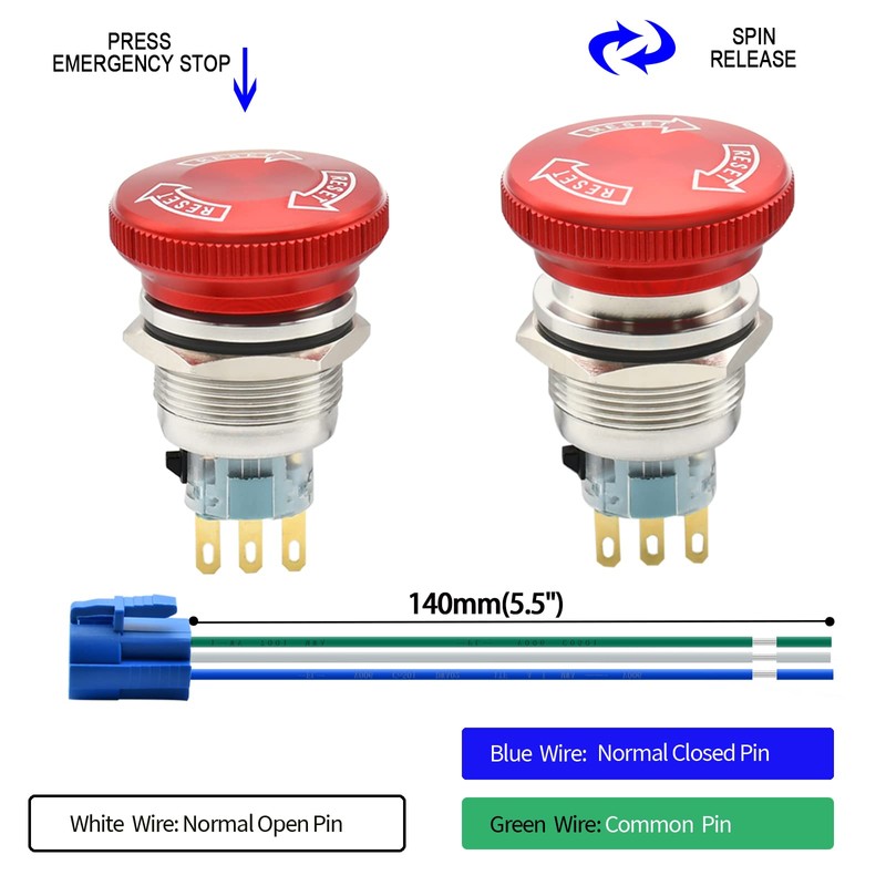 22mm Latching Emergency Stop Push Button Switch SPDT Mushroom Stianless