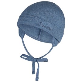 Sterntaler OCS Beanie Melange - Soft Beanie Hat Made of Melange Single Jersey (Organic) - Unisex Headpiece with Ear Flaps - Baby and Children Transition Hat for Tying - from Birth, Ink bl. Melange