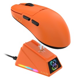 AJAZZ AJ159 APEX 8K Kabellose Gaming-Maus, Magnetische Ladestation mit Screen, Pixart PAW3950 Sensor,Bis zu 42000 DPI, 56g Ultraleicht, 100M Klicks HUANO-Schalter,Tri-Mode Mäuse, für PC/MAC (Orange)