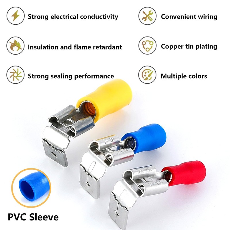 smseaces 80Pcs Insulated Piggy Back Spade Connectors 22-10AWG 6.3mm(1/4") Piggyback