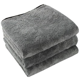 HIDMD Microfibre Car Drying Towels Absorbent Large Car Cleaning Cloths Plush Thick Car Washing Towels Auto Detailing Towels 380gsm 40CM x 60CM 3 Pack Grey