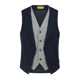 Oliver George Men’s Solid Color Suit Vest Formal Tuxedo Waistcoat Business Layered Dress Vest For Suit or Tuxedo, Navy Blue, Medium